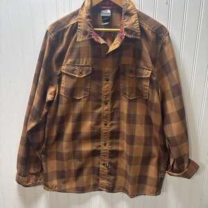 The North Face Flannel Shirt Brown, Red Plaid Long Sleeve Mens Size Small S